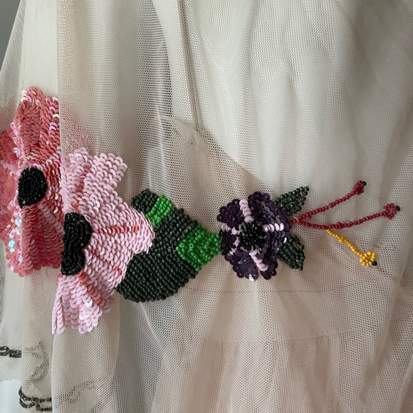 zara Floral Embroidered mesh beaded Dress - Picture 4 of 14